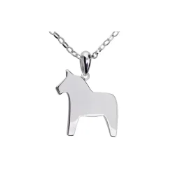 Dalahäst äkta silver slät med kedja