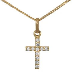 Guldhalsband med glittrigt kors äkta guld 18 karat