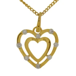 Guldhjärta två hjärtan i kontur med guldkedja 18 karat