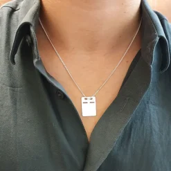 Halsband ID-bricka 17 x 23 mm pansarkedja äkta silver