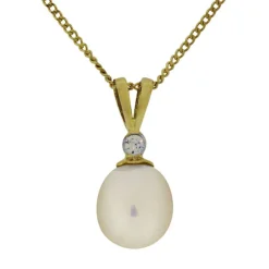 Halsband med pärla och kedja i äkta guld 18 karat