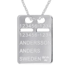 ID-bricka silver med gravyr, kedja ingår