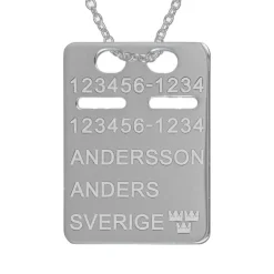 ID-bricka silver med gravyr, kedja ingår