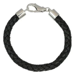 Ryan svart läderarmband med lås i äkta silver