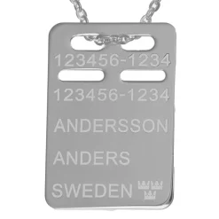 Stor ID-bricka smycke i äkta silver med kedja och gravyr